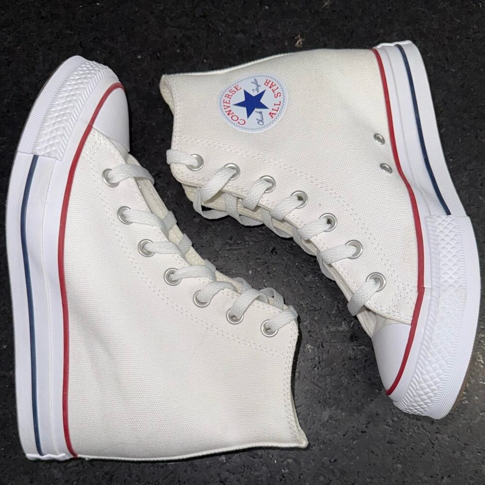 NEW CONVERSE CHUCK TAYLOR ALL STAR WHITE WEDGE PLATFORM HIGH TOPS SNEAKERS 7.5 - Picture 6 of 12